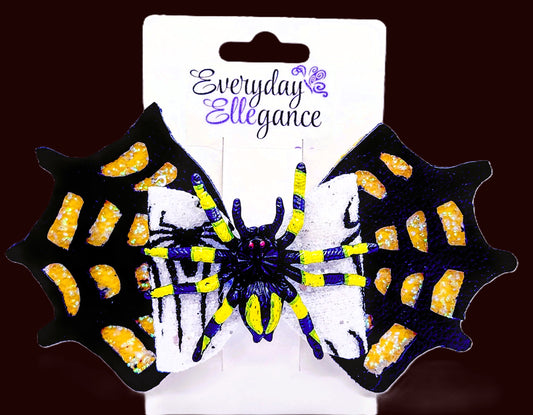 Halloween Glitter Spider Web Bow with a Spider Accent