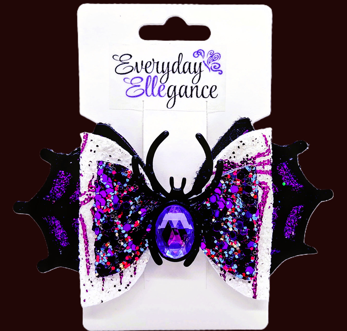 Halloween Glitter Spider Web and Spider Bow with a Jeweled Spider Accent