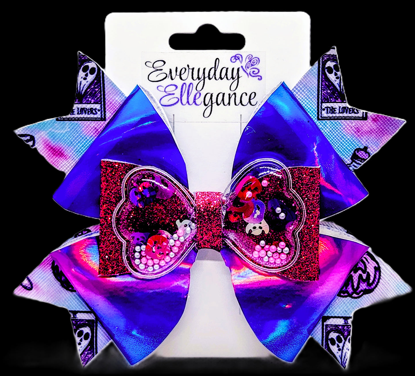 Halloween Holographic Glitter Pinwheel Ghost Bow with a Shaker Accent