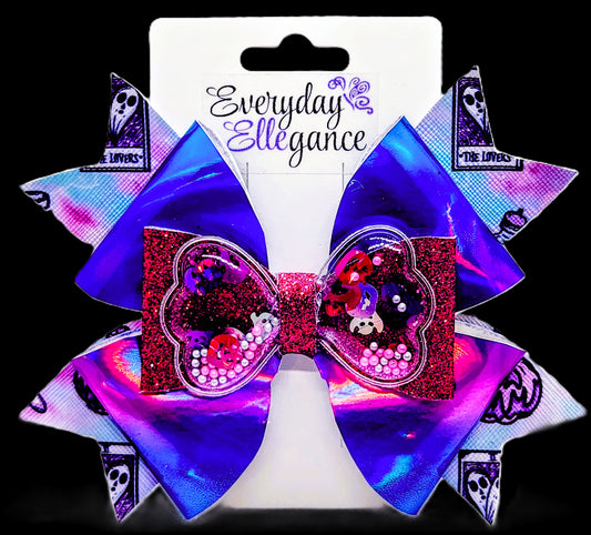 Halloween Holographic Glitter Pinwheel Ghost Bow with a Shaker Accent