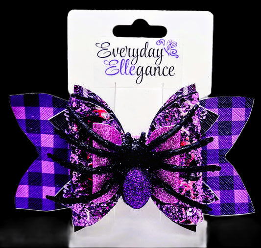 Halloween Glitter Plaid Bow with a Spider Accent