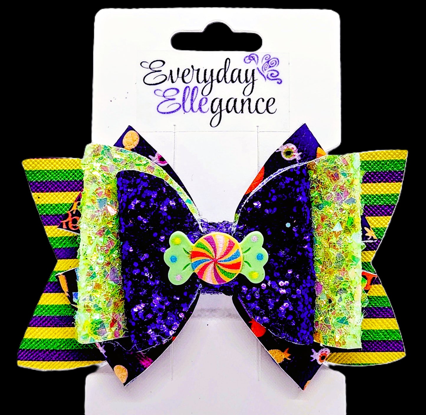 Glitter Striped Candy Trick or Treat Bow with a Candy Accent