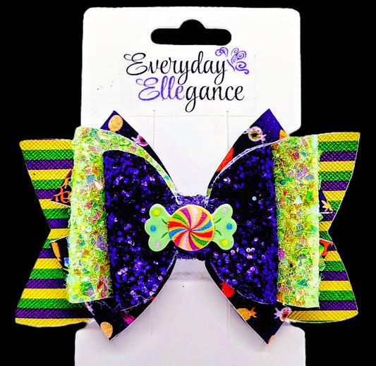 Glitter Striped Candy Trick or Treat Bow with a Candy Accent