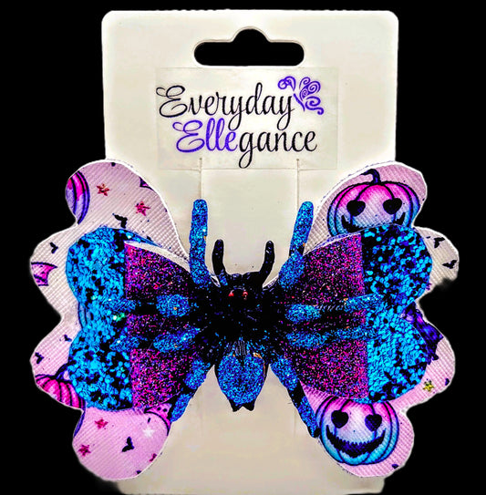 Halloween Glitter Spider Bow with a Spider Accent