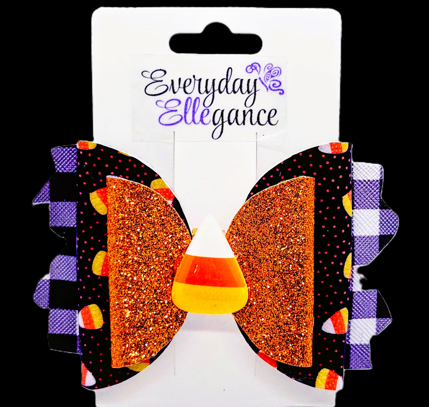 Halloween Glitter and Plaid Candy Corn Bow with a Candy Corn Accent