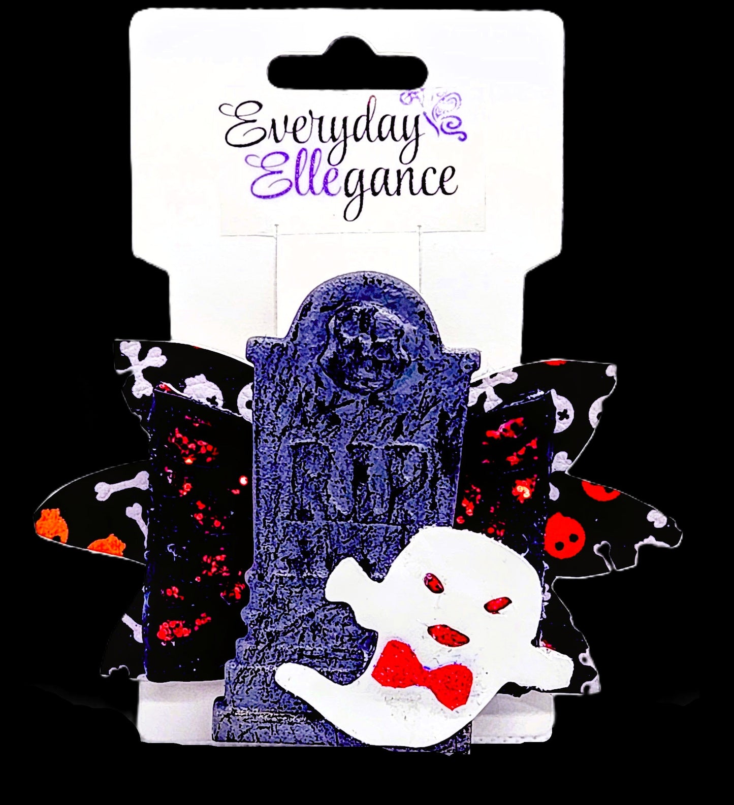 Glitter Cut Out Bow with a Ghost and Tombstone Accent