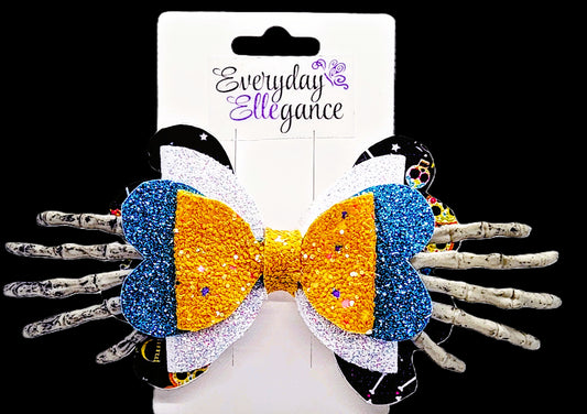 Day of the Dead Glitter Bow with Skeleton Hand Accents