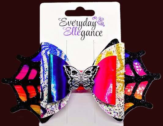 Halloween Rainbow Spider Web with a Skull Butterfly Accent