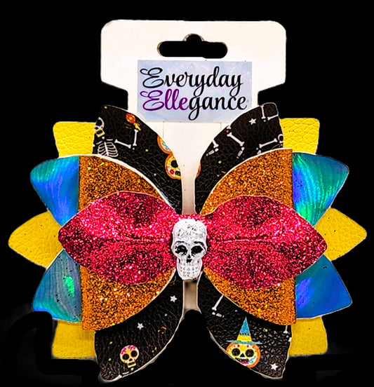 Halloween Bloomin Glitter Day of the Dead Bow with a Skull Accent