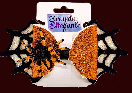 Halloween Spider In a Web Glitter Bow