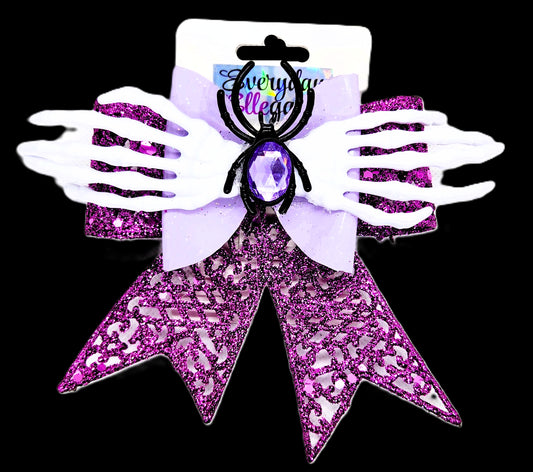 Skeleton Hands Glitter Spider Bow with a Jeweled Spider Accent