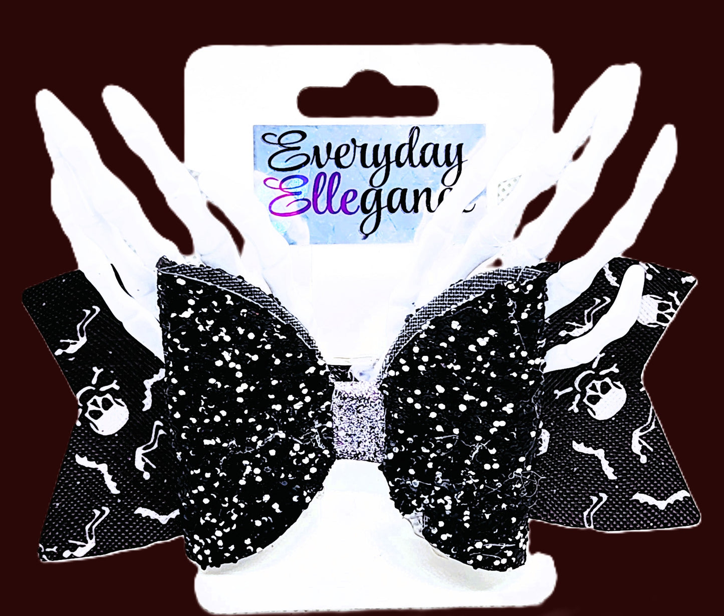 Skeleton Glitter Bow with Skeleton Hands Accents