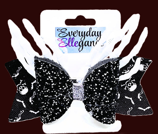 Skeleton Glitter Bow with Skeleton Hands Accents