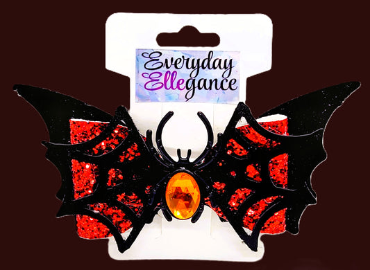 Halloween Spider Web On Bat Wings Glitter Bow with a Jeweled Spider Accent