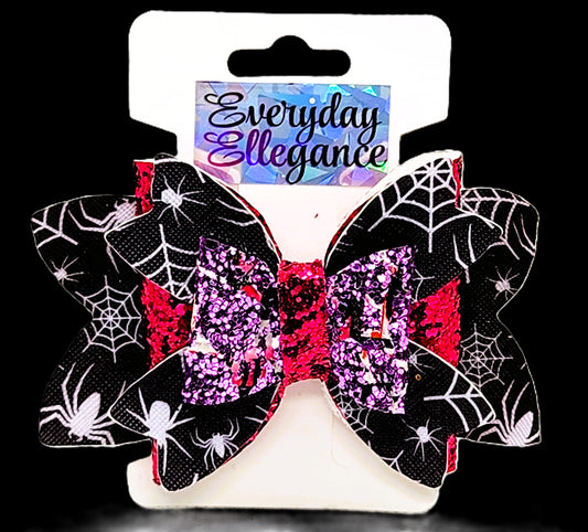 Halloween Glitter Spider Web Bow