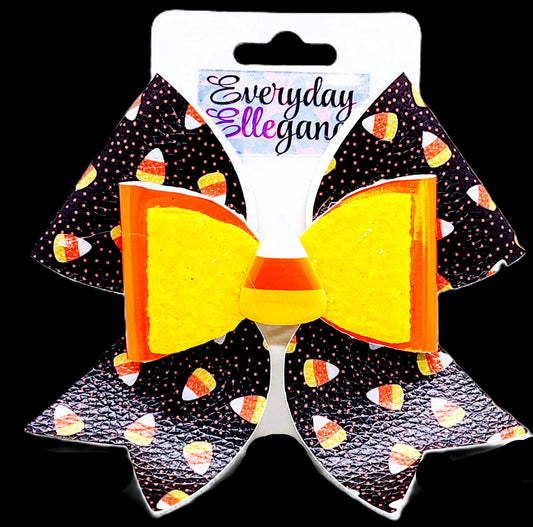 Halloween Candy Corn Print Glitter Bow with a Candy Corn Accent