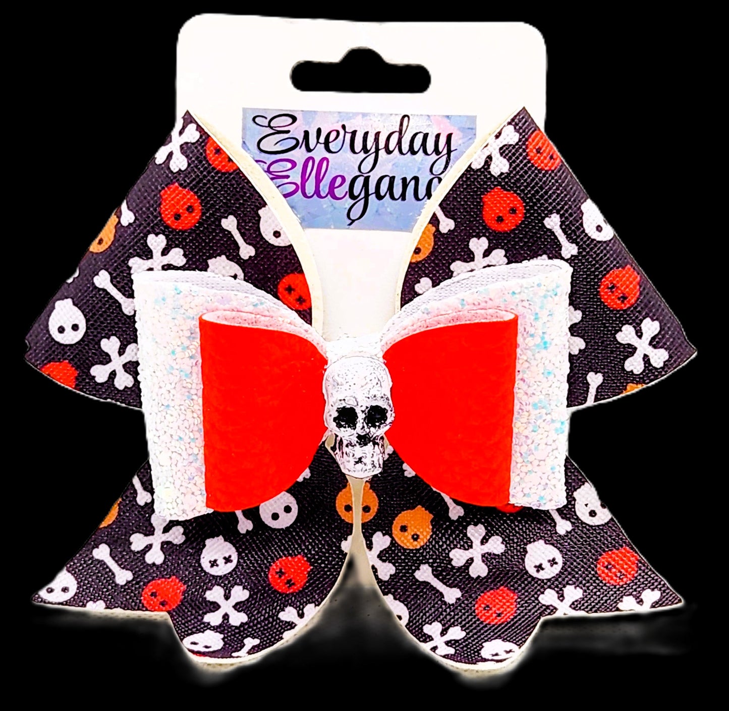 Halloween Skull and Bones Glitter Bow with a Skull Accent