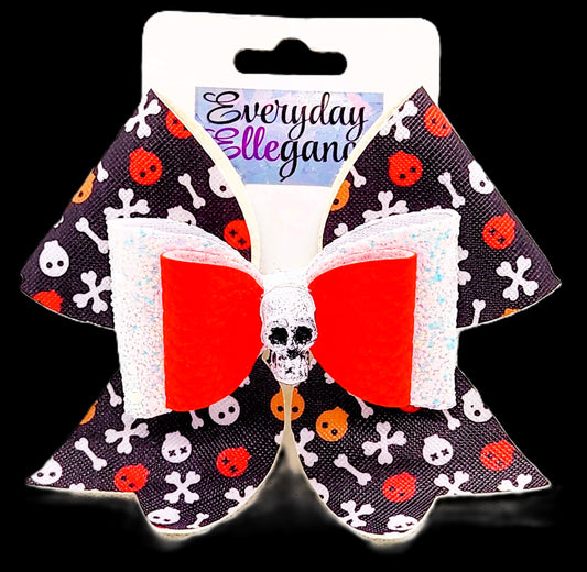 Halloween Skull and Bones Glitter Bow with a Skull Accent