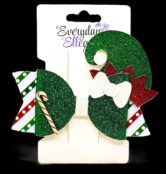 Glitter Elf Bow with a Candy Cane Accent