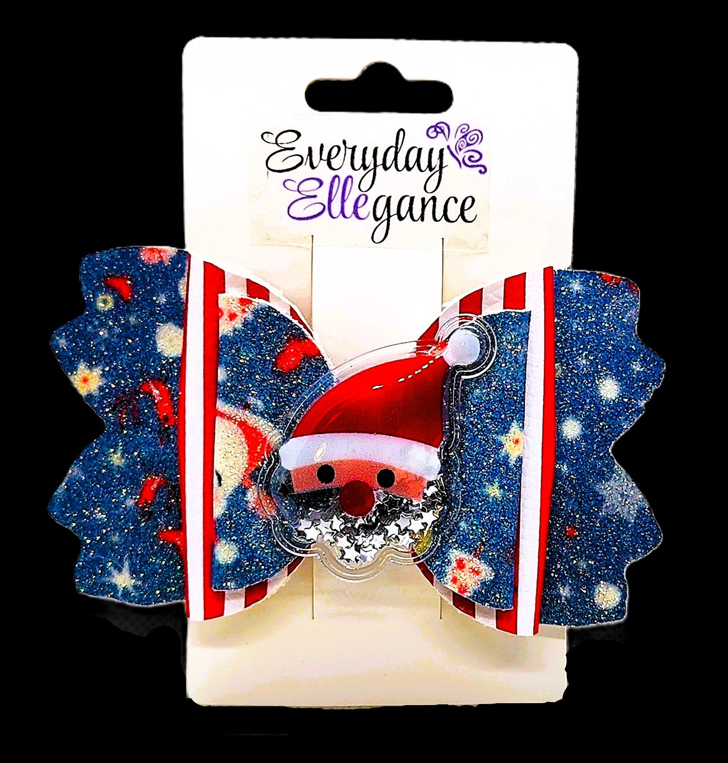 Striped Glitter Bow with a Santa Shaker Accent