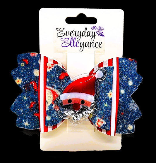 Striped Glitter Bow with a Santa Shaker Accent