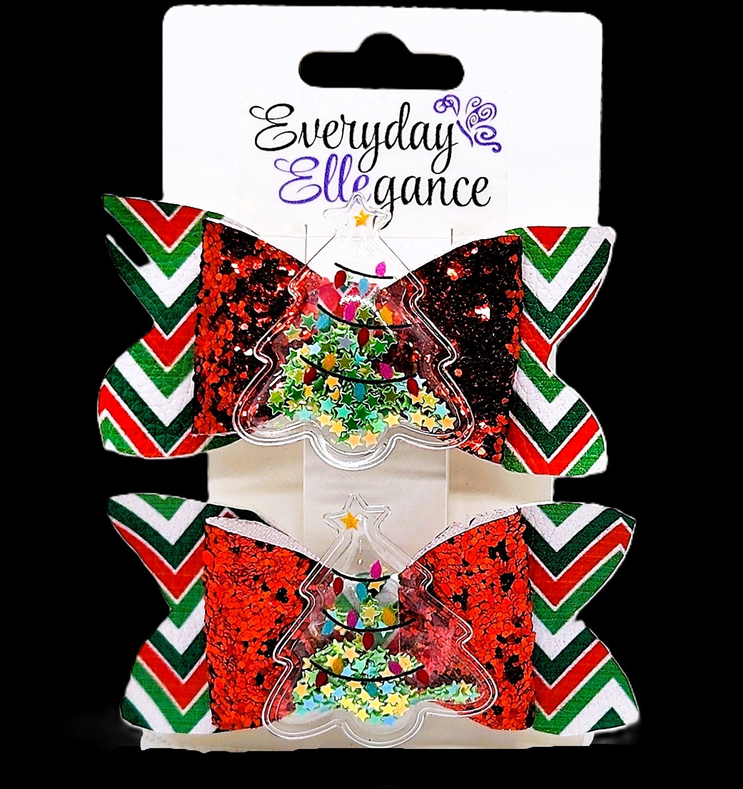 Christmas Chevron Striped Glitter Set with Christmas Tree Shaker Accents