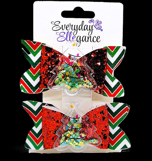 Christmas Chevron Striped Glitter Set with Christmas Tree Shaker Accents