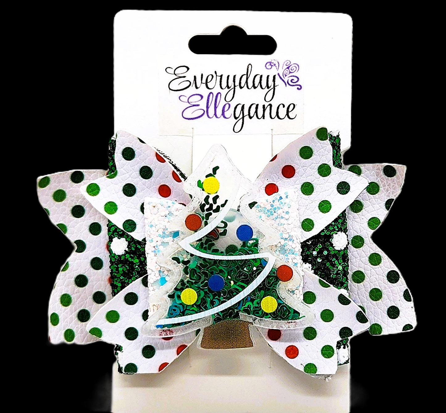 Glitter Polka Dot Bow with Christmas Tree Shaker Accent