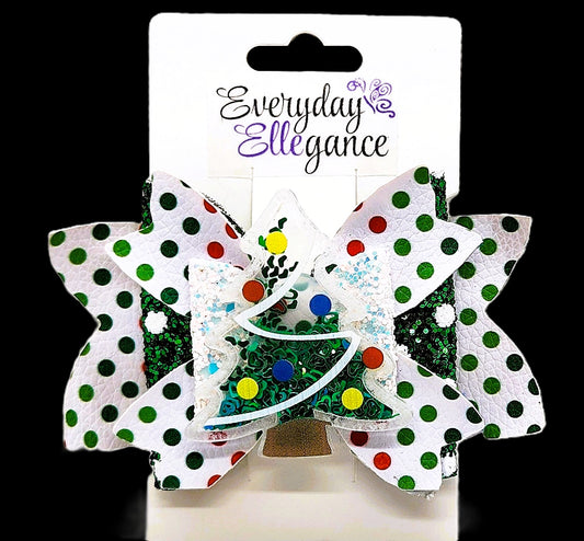 Glitter Polka Dot Bow with Christmas Tree Shaker Accent
