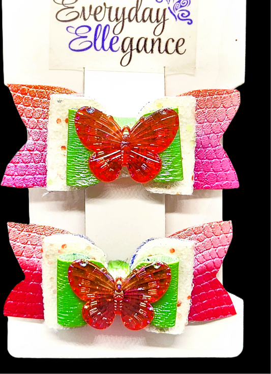 Metallic Confetti Glitter Bow Set with Butterfly Accents