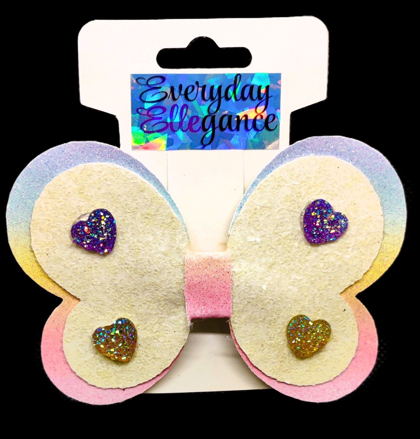 Glitter Butterfly Hairbow with Heart Accents