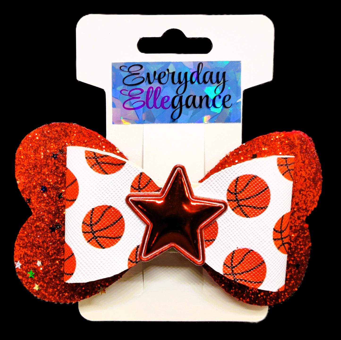 Glitter Basketball Bow with Metallic Star Accent