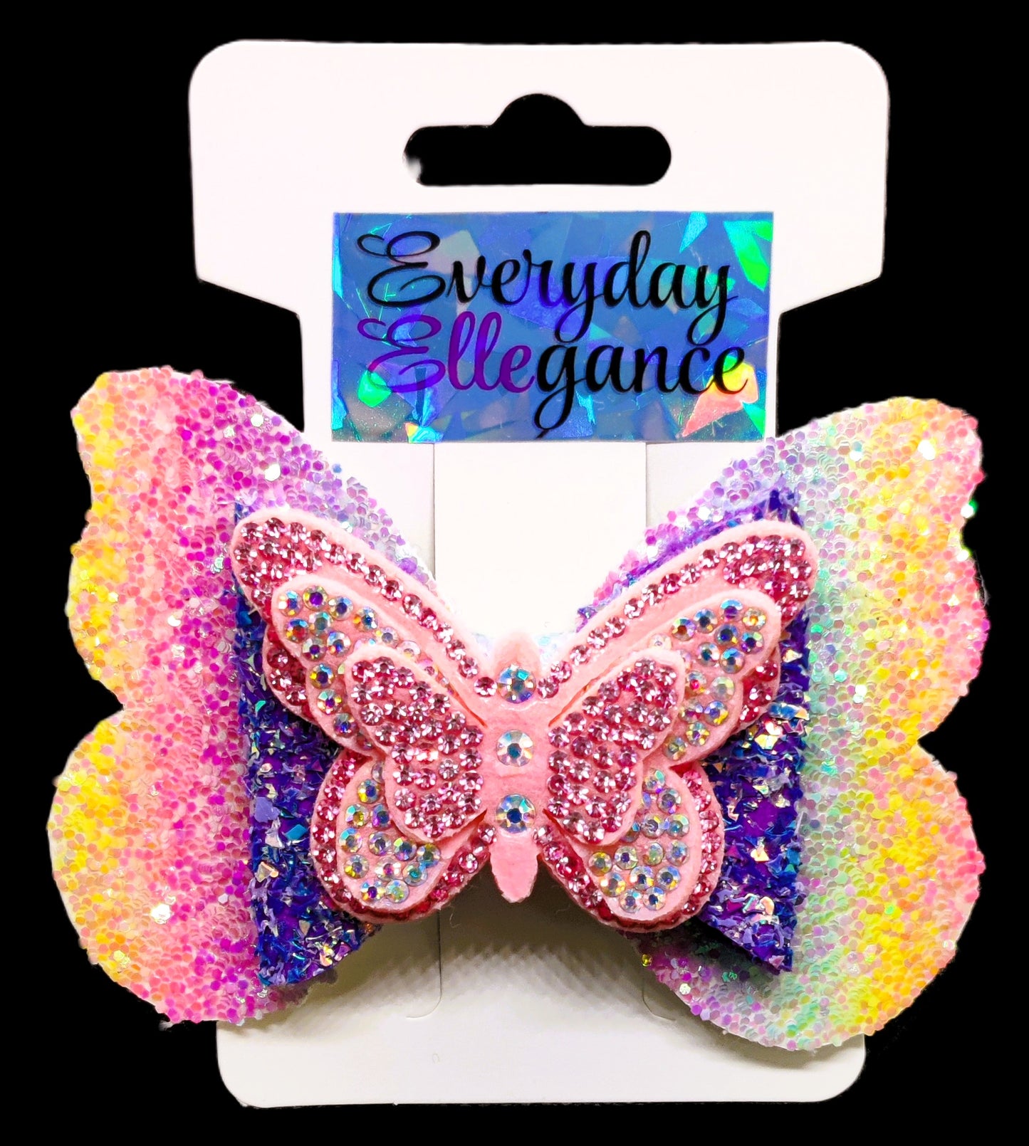 Glitter Butterfly Hairbow with Jeweled Butterfly Accent