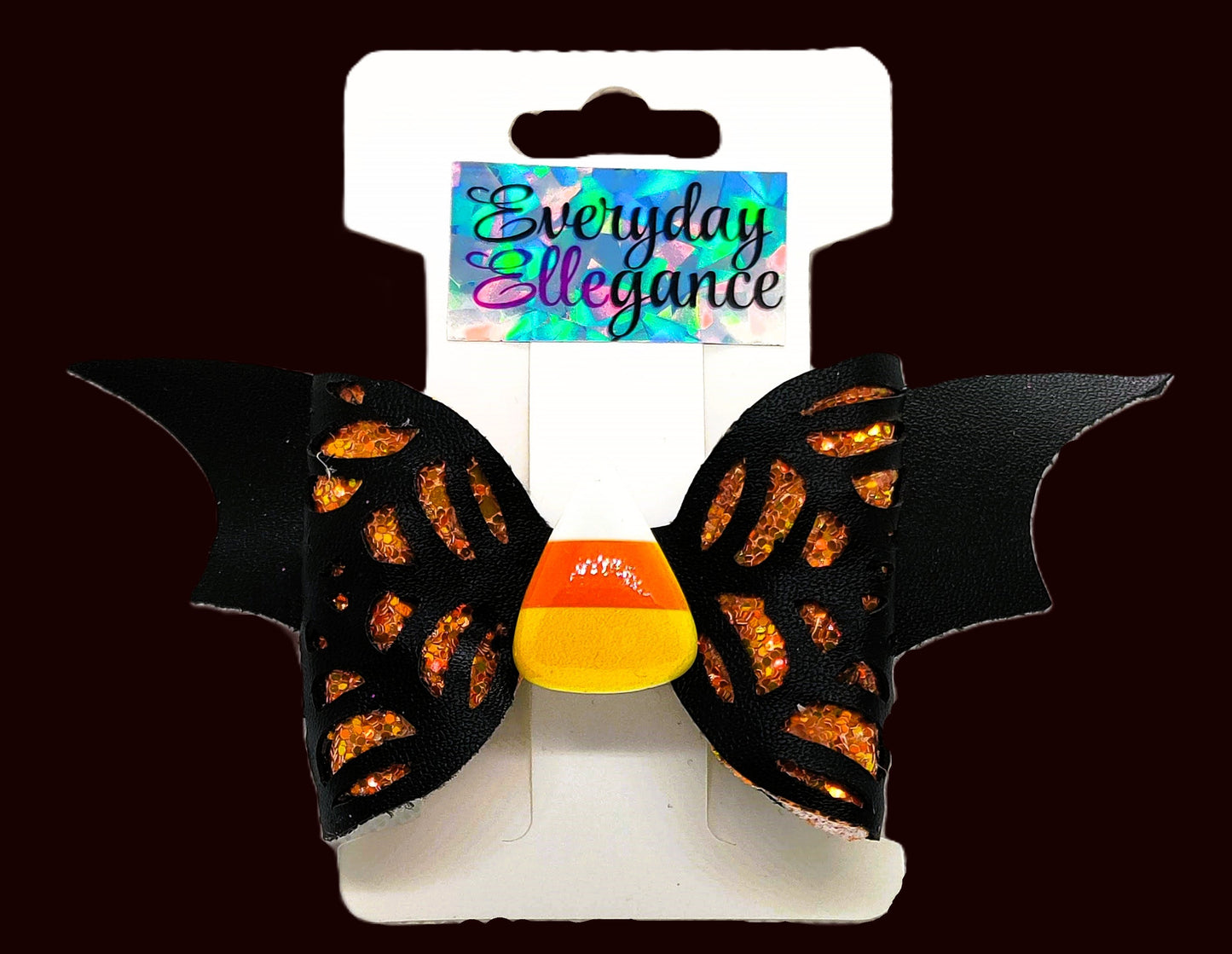 Spider Web Cut-Out on Glitter Bat Wings Bow with a Candy Corn Accent