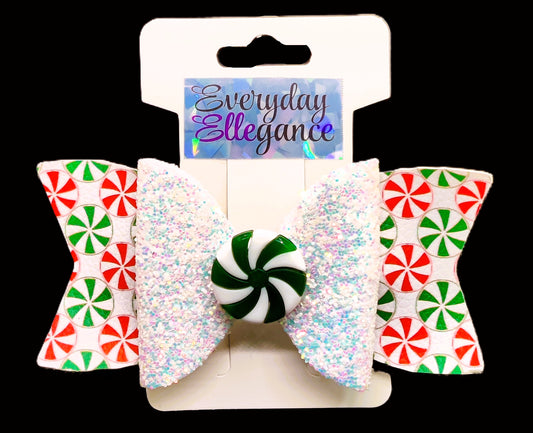 Christmas Candy Glitter Bow with a Candy Accent