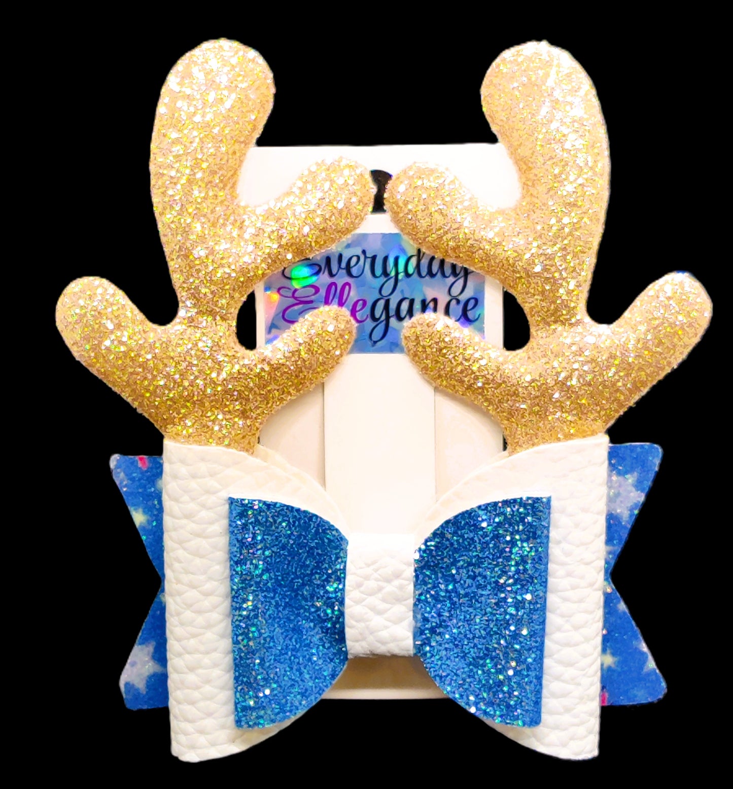 Christmas Glitter Reindeer Bow with Glitter Antler Accents