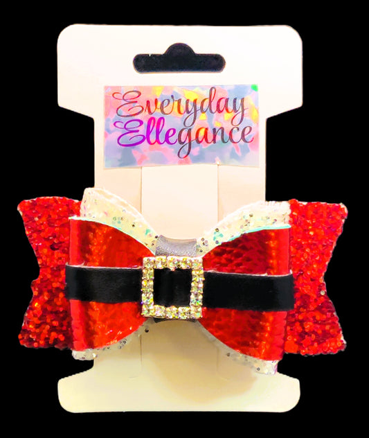 Santas Belt Bow with a Rhinestone Belt Buckle Accent