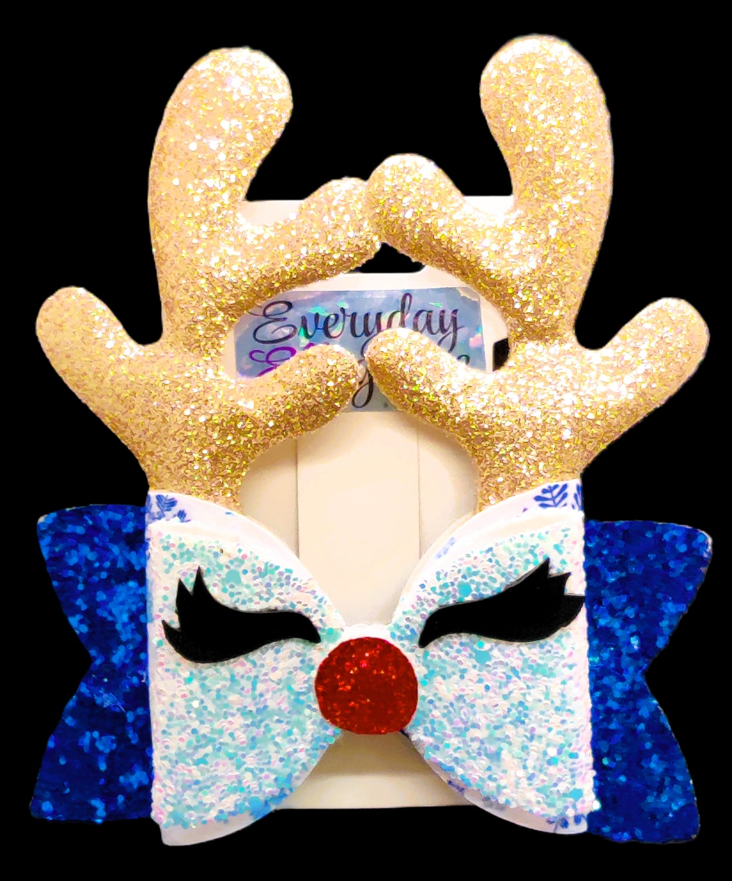 Chunky Glitter Reindeer Bow with Glitter Antler Accents