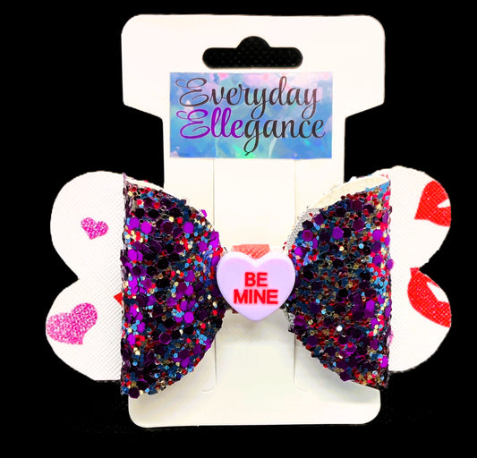 Valentine's Day Chunky Glitter Bow with a Candy Heart Accent
