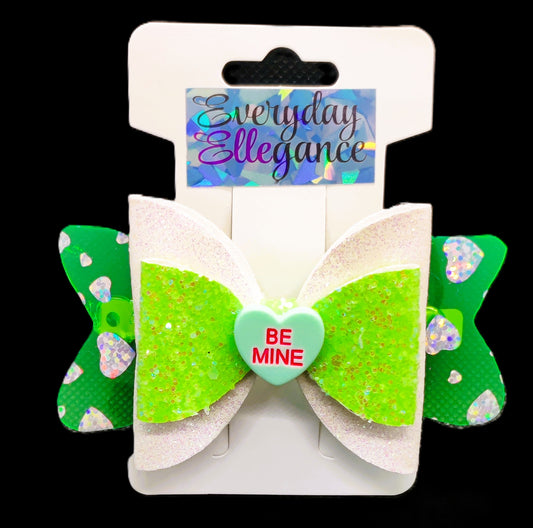 Valentine's Day Holographic Heart Glitter Bow with Candy Heart Accent