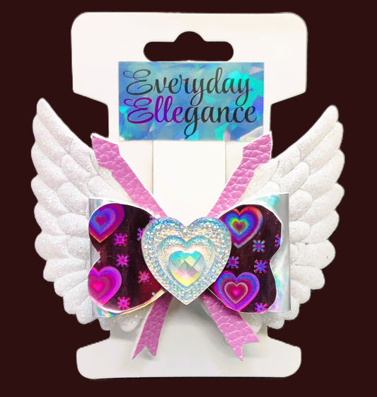 Valentine's Day Holographic Wings and Arrows with a Jeweled Heart Accent