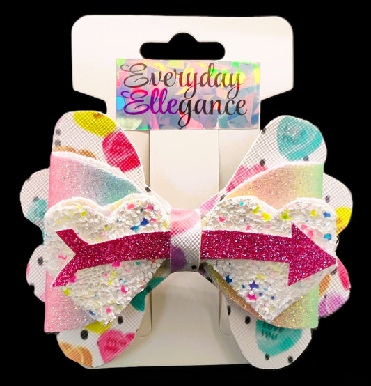 Valentine's Day Confetti Glitter Hearts and Arrow Bow