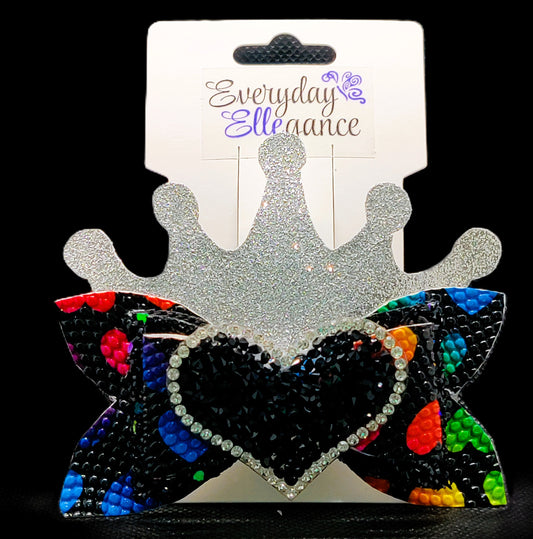 Heart Glitter Crown Bow with a Bejeweled Heart Accent