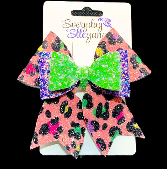 Cheetah Print Chunky Glitter Bow