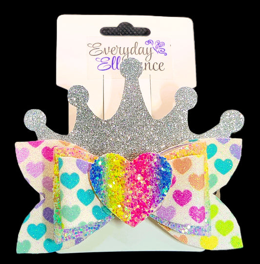 Heart Glitter Crown Bow with a Glitter Heart Accent