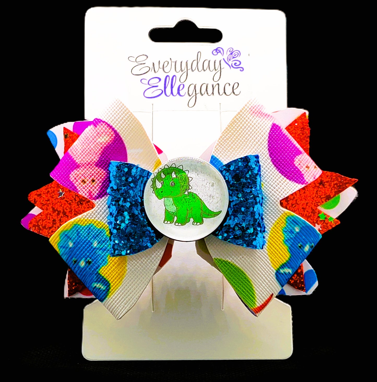 Glitter Dinosaur Bow with a Dinosaur Cabochon Accent 3
