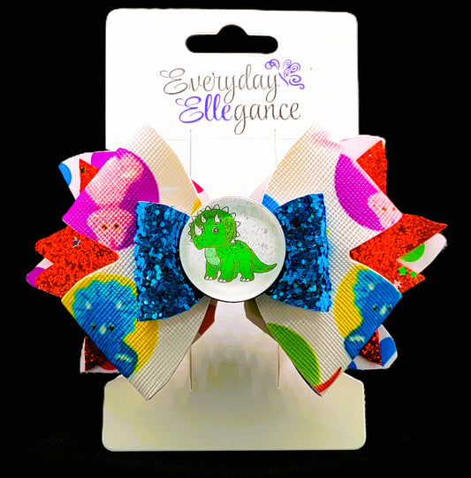 Glitter Dinosaur Bow with a Dinosaur Cabochon Accent 3