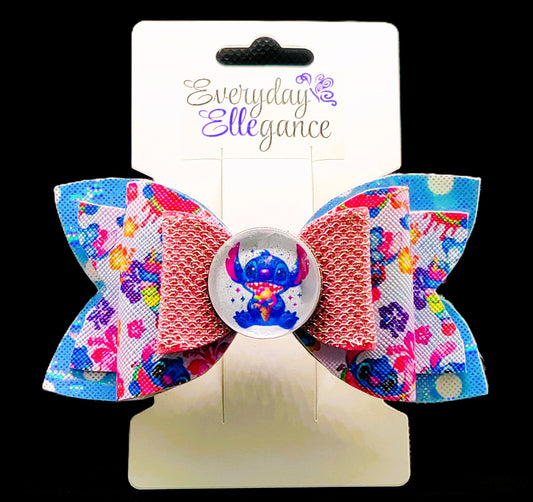 Stitch Loves Ice Cream Bow with a Stitch Cabochon Accent