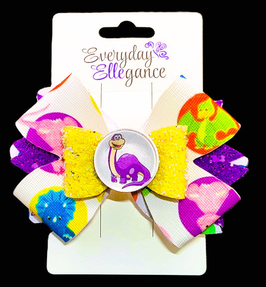 Glitter Dinosaur Bow with a Dinosaur Cabochon Accent 2