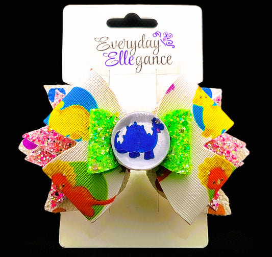 Glitter Dinosaur Bow with a Dinosaur Cabochon Accent 1